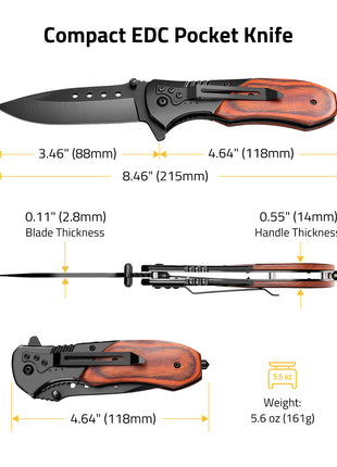 CVLIFE Pocket Knife - 3.46" Ultra Sharp Blade Wood Handle