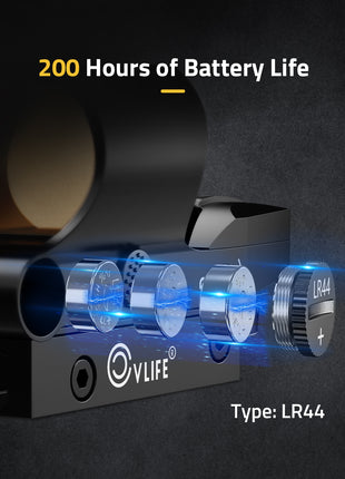 The red dot  sight with 200 hours of battery life