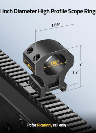 1 Inch Diameter High Profile Scope Rings