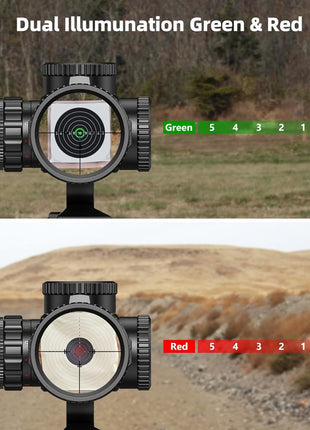 CVLIFE Rifle Scope with 5 Levels Red & Green Illuminated BDC Reticle