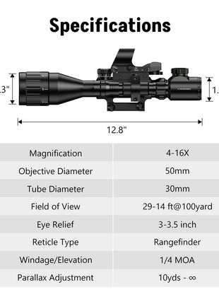 CVLIFE EagleFeather 4-16x50 AO Scope Combo Specifications