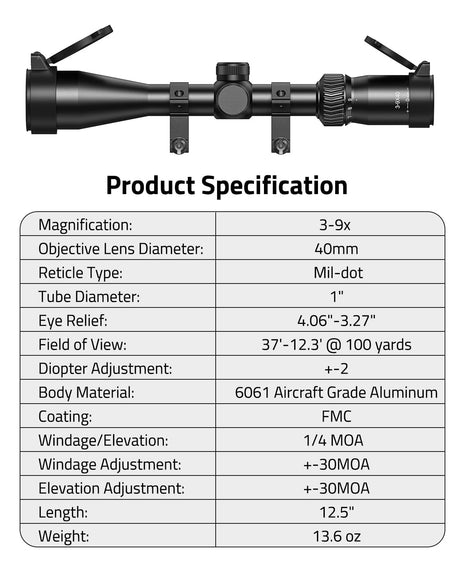 The Specification of CVLIFE JackalHowl L04 3-9x40 Rifle Scope
