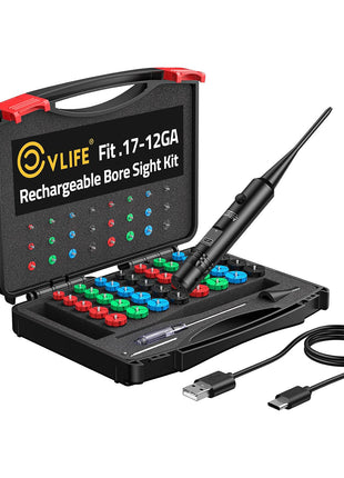 CVLIFE Rechargeable Bore Sight Laser Kit with 64 Adapters Fit 0.17 to 12GA Calibers