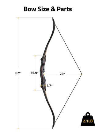 size and parts of CVLIFE 62" Recurve Bow and Arrow Set