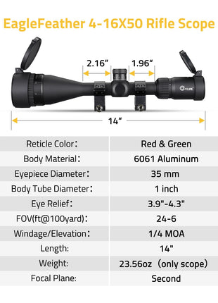 SIZE OF CVLIFE EagleFeather 4-16X50 AO Rifle Scope