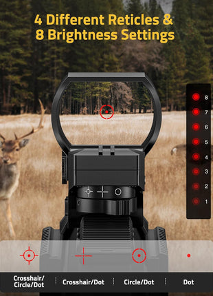 CVLIFE Multiple Reticle Red Dot and Magnifier Combo with 4 Different Reticles & 8 Brightness Settings.