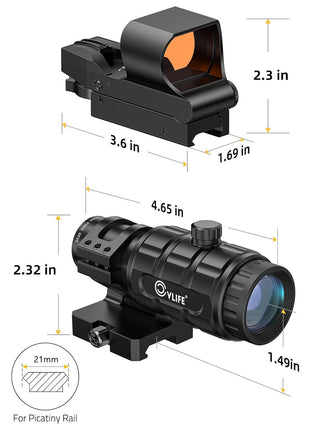 Size of CVLIFE EagleFeather S02 Multiple Reticle Red Dot and Magnifier Combo