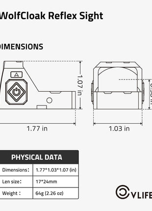 Size of CVLIFE WolfCloak Red Dot Sight