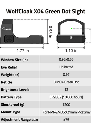 CVLIFE WolfCloak X04 Green Dot Sight