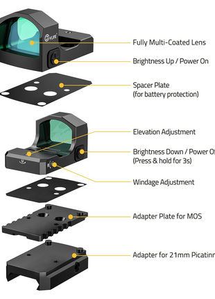 CVLIFE WolfCloak X04 Motion Awake Green Dot Sight for RMR Components