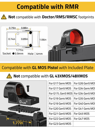 Compatible with RMR - CVLIFE WolfCovert Auto-Brightness 7-Reticle Red Dot Sight