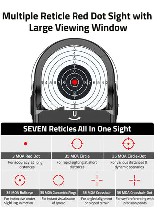 Multiple reticle red dot sight with large viewing window - CVLIFE WolfCovert Auto-Brightness 7-Reticle Red Dot Sight