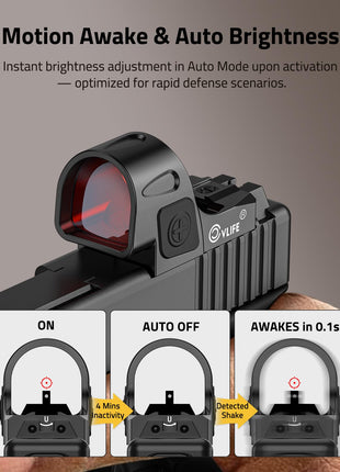 Motion awake & Auto brightness - CVLIFE WolfCovert Auto-Brightness 7-Reticle Red Dot Sight