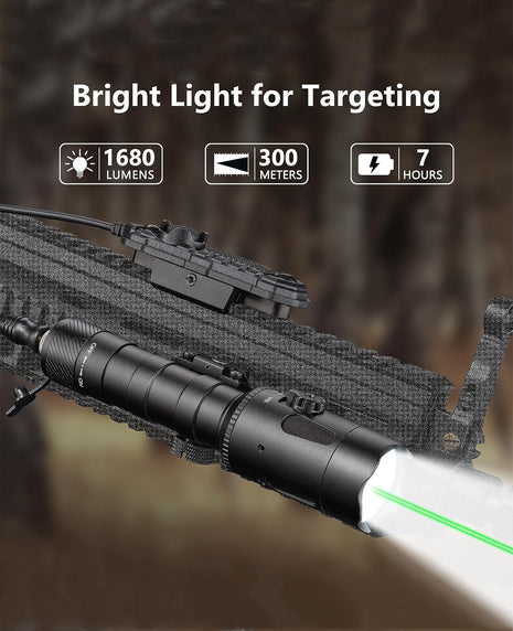 1680 Lumens Tactical Flashlight with Green Laser Light for Target