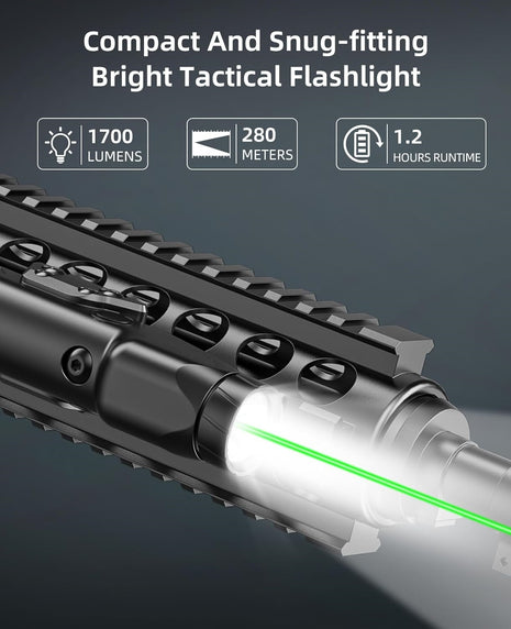Compact 1700 Lumens Tactical Flashlight with Green Laser