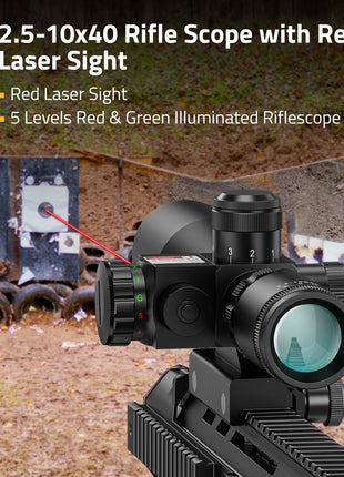 2.5-10x40 Rifle Scope with Red Laser Sight