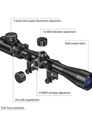 The structure of 3-9x40 riflescope for hunting and shooting