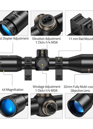 4x32 Compact Rifle Scope with 11mm Dovetail Mount