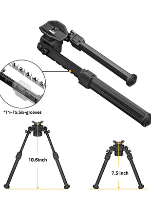 7.5-10.6 Inches Adjustable Rifle Bipod with 6 Level Height Adjustment