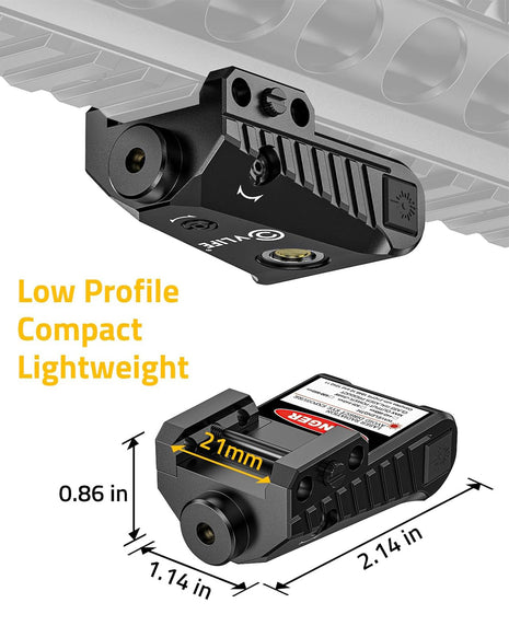 Compact and Lightweight Gun Laser for Low Profile Picatinny Rail Pistols