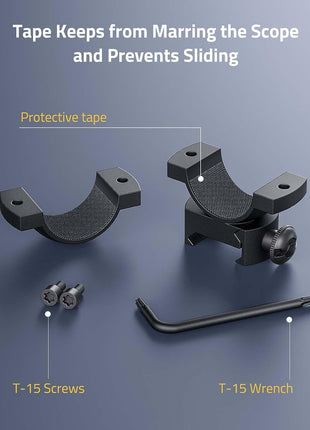 Medium Profile Picatinny Scope Rings with Tape to Prevent Sliding