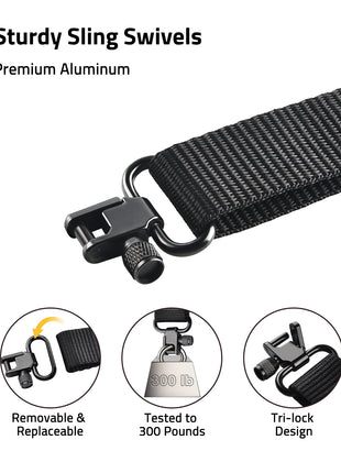 Gun Sling with Removable and Study Sling Swivels