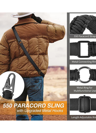 550 Paracord Sling with Metal Hooks and Adjustable Ring