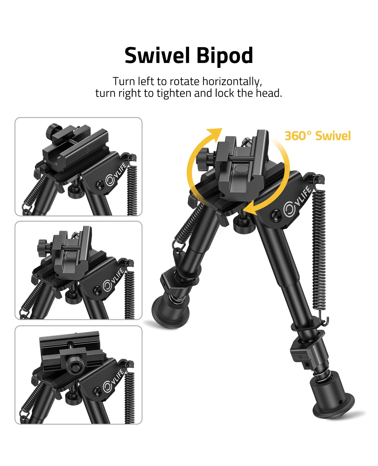 6.5-9" Hunting Rifle Bipod Spring Return 360°Swivel Picatinny Rail 6.5-9" Hunting Rifle Bipod Spring Return 360°Swivel Picatinny Rail