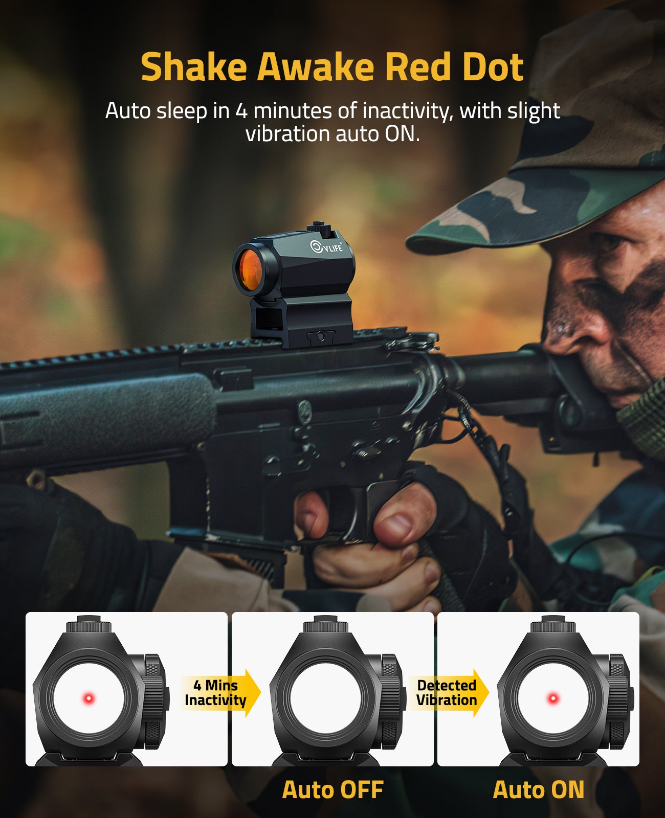 CVLIFE JackalHowl Red Dot Sight Shake Awake Dot Sight 2 MOA