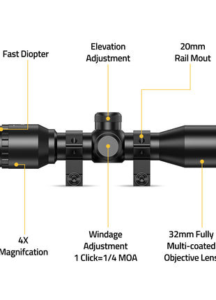 Elevation and windage adjustment for the hunting scope