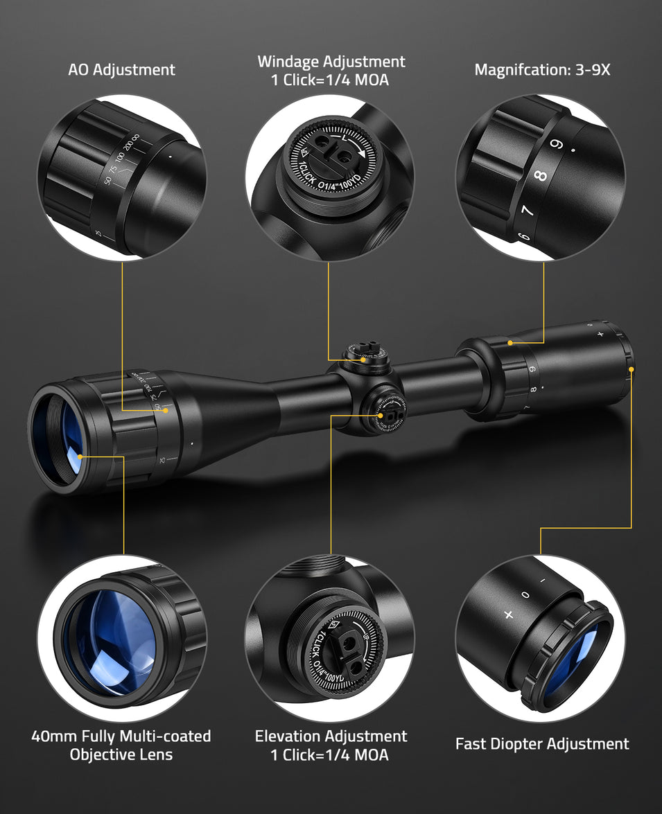 CVLIFE FoxSpook 3-9x40 AO Optics R4 Reticle Crosshair Scope
