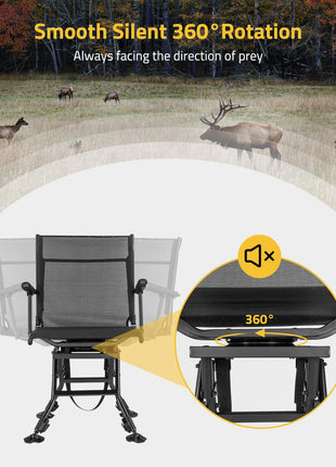 Smooth silent 360° rotation - 360 Degree Silent Swivel Hunting Chair for Blind and Camping