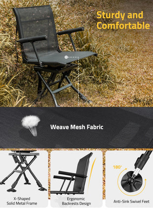 Sturdy and comfortable - 360 Degree Silent Swivel Hunting Chair for Blind and Camping