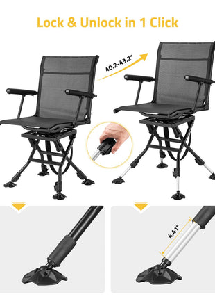 Lock & unlock in 1 click - 360 Degree Silent Swivel Hunting Chair for Blind and Camping