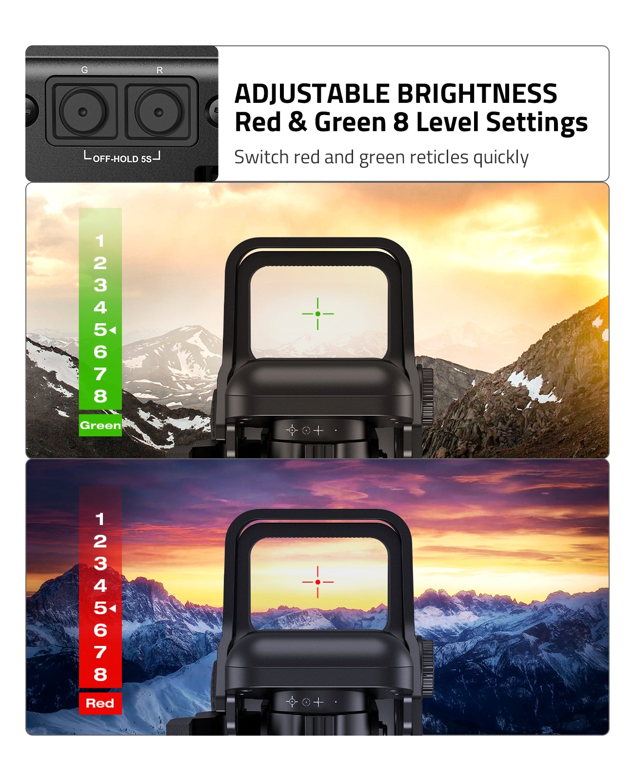 CVLIFE FoxSpook 1X22X33 Red Green Dot Sight 4 Reticles Dot Sight