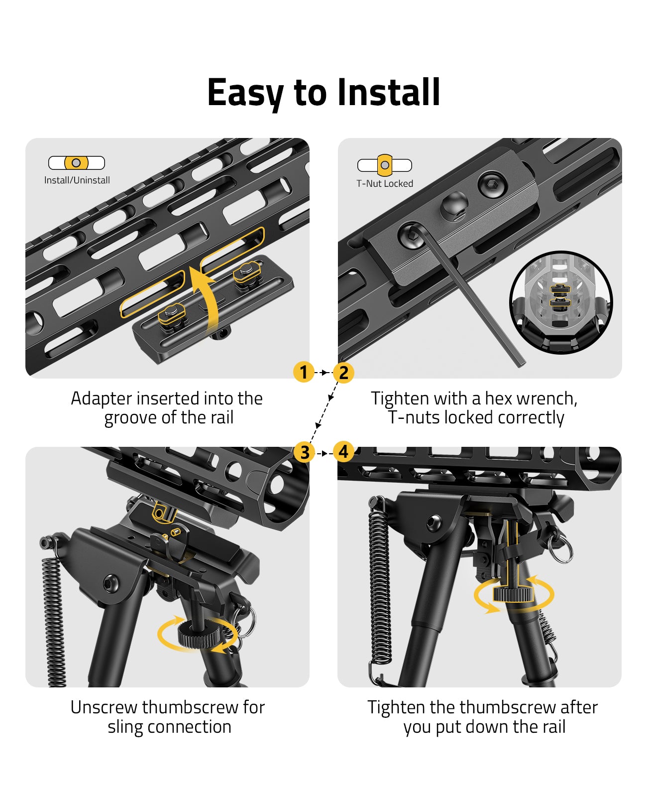 N/W Bipied de Fusil réglable en Hauteur de 6 à 9 Pouces, adapté à Une N/W Bipied de Fusil réglable en Hauteur de 6 à 9 Pouces, adapté à Une