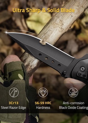 CVLIFE Pocket Knife - 3.46" Ultra Sharp Blade Wood Handle