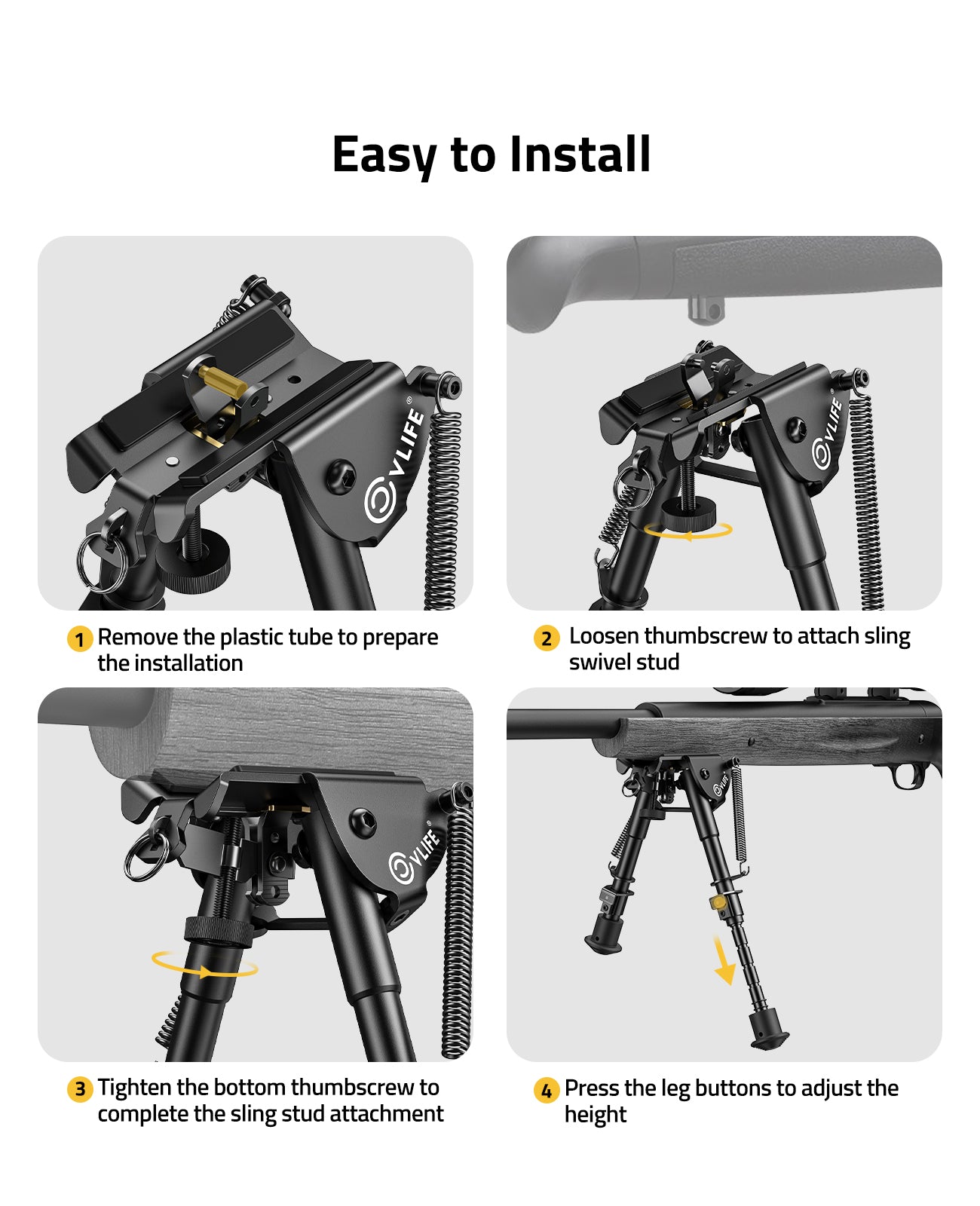 6,9 Harris Style Rifle Bipod Adjustable Spring Return with