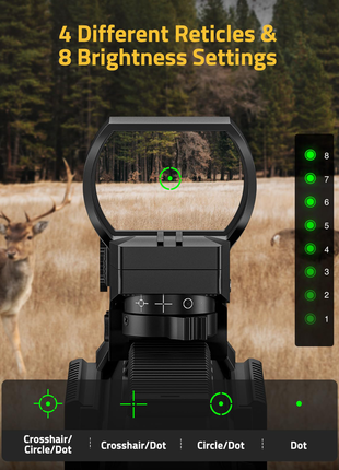 4 Different Reticles & 8 Brightness Settings