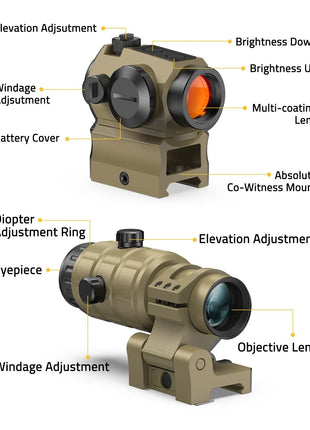 CVLIFE EagleFeather S04 Red Dot Sight & 3X Magnifier Combo