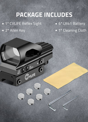 Reflex Sight & Allen Key & LR41 Battery & Cleaning Cloth
