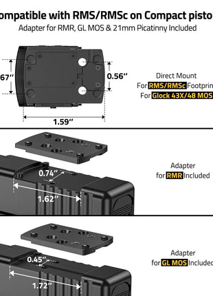 CVLIFE BearMight Auto-Brightness Red/Green Dot Sight for RMS RMSc