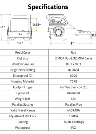 specification - CVLIFE BearSwift M06 Solar Red Dot Sight for PDP 2.0