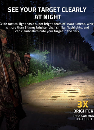 Cvlife tactical light has a super bright beam of 1500 lumens.
