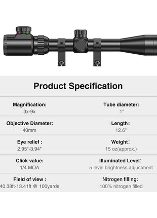 The Specification of CVLIFE 3-9x40 Rifle Scope