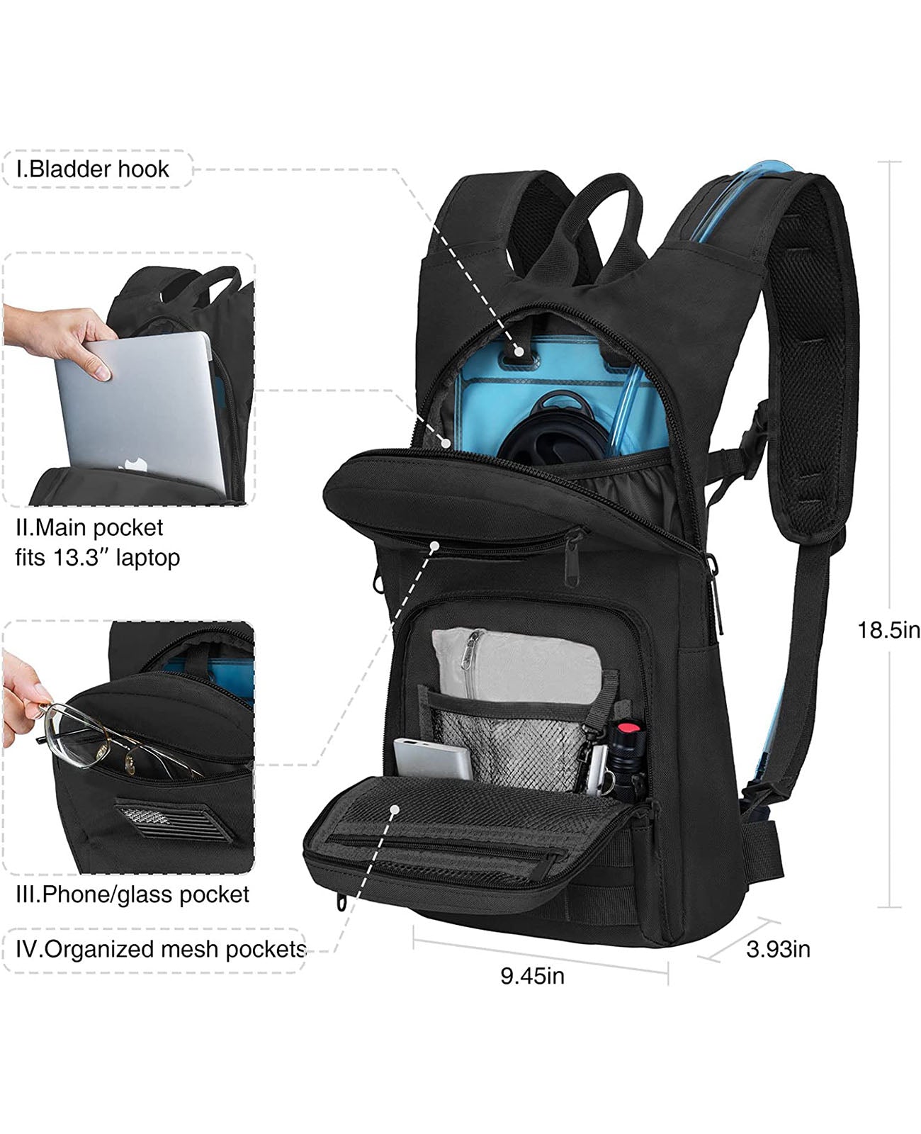 are there any hydration backpacks that can fit laptop CVLIFE 3L Hydration Backpack Perfect for Hiking, Biking, and Hunting