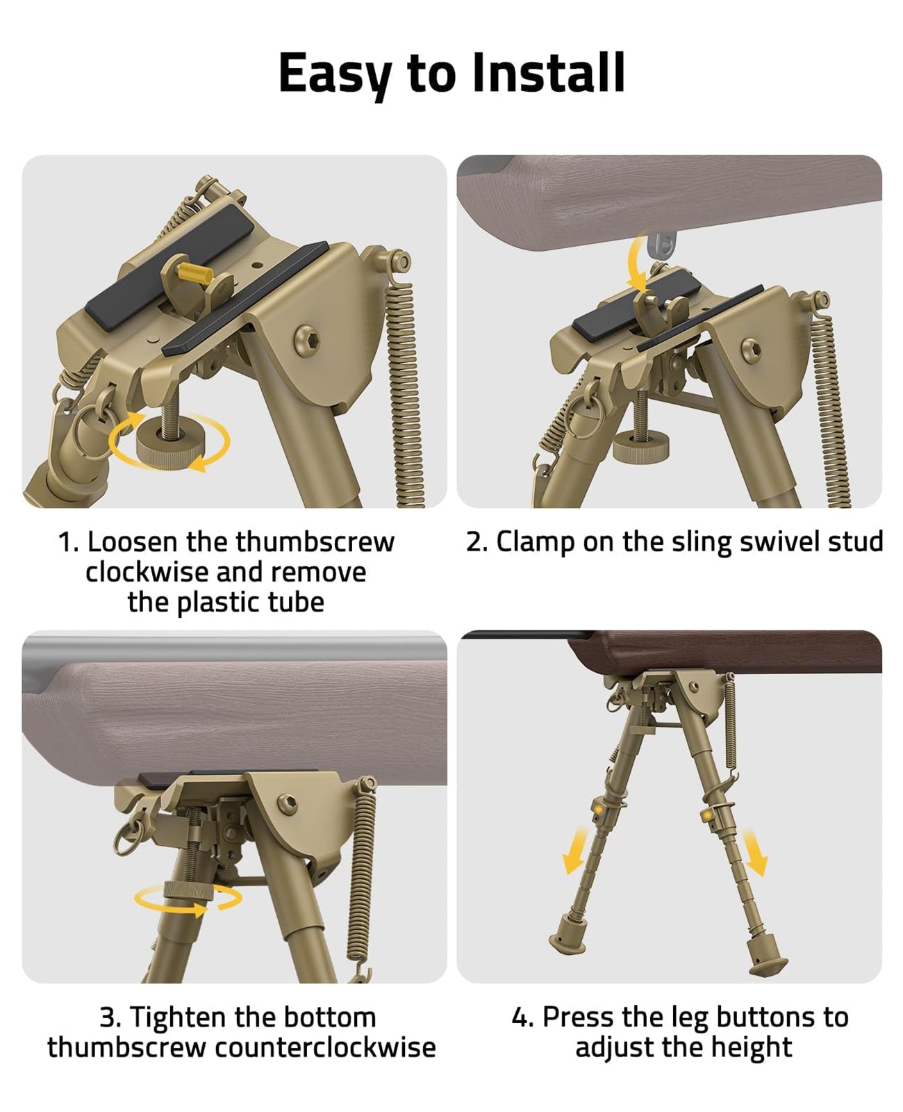 CVLIFE 6-9 Inch Adjustable Super Duty Tactical Rifle Bipod