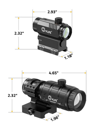 Red Dot Sight with 3X Magnifier Combo Size Details