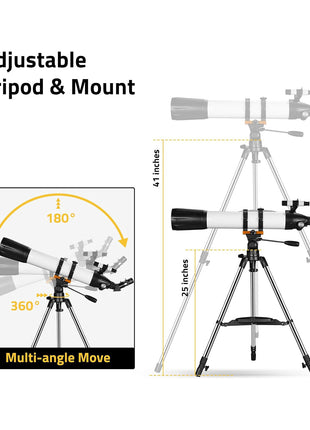 Refractor Telescope for Astronomy Beginners with Stainless Steel Tripod
