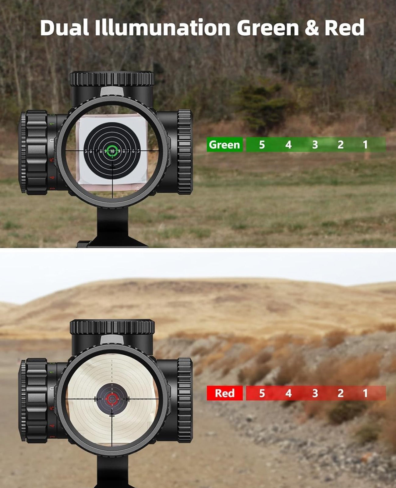 CVLIFE EagleFeather 1-6X24 LPVO Rifle Scope with 5 Levels Red & Green